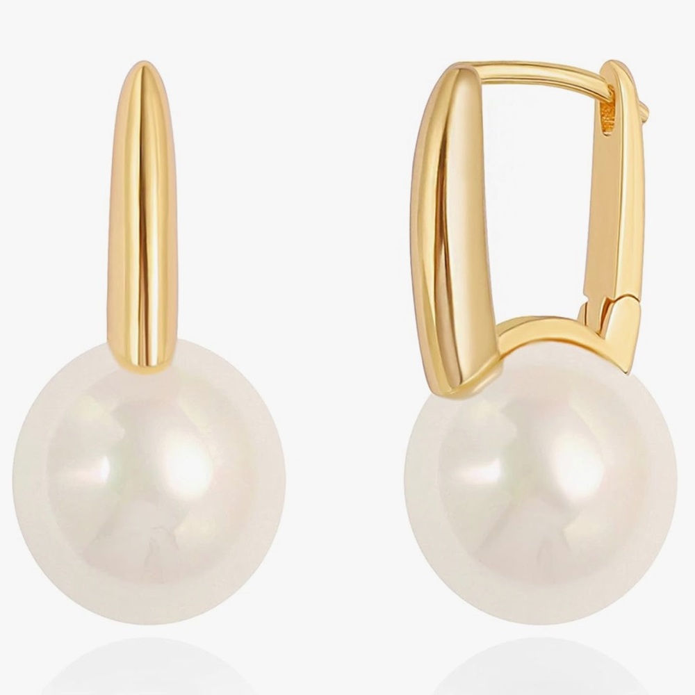 NEW 14k Gold Plated Liberty Gold and Pearl Drop Earrings